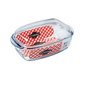 O'Cuisine Borosilicate Glass Rectangular Casserole with Lid 37cm x 22cm 6.5L