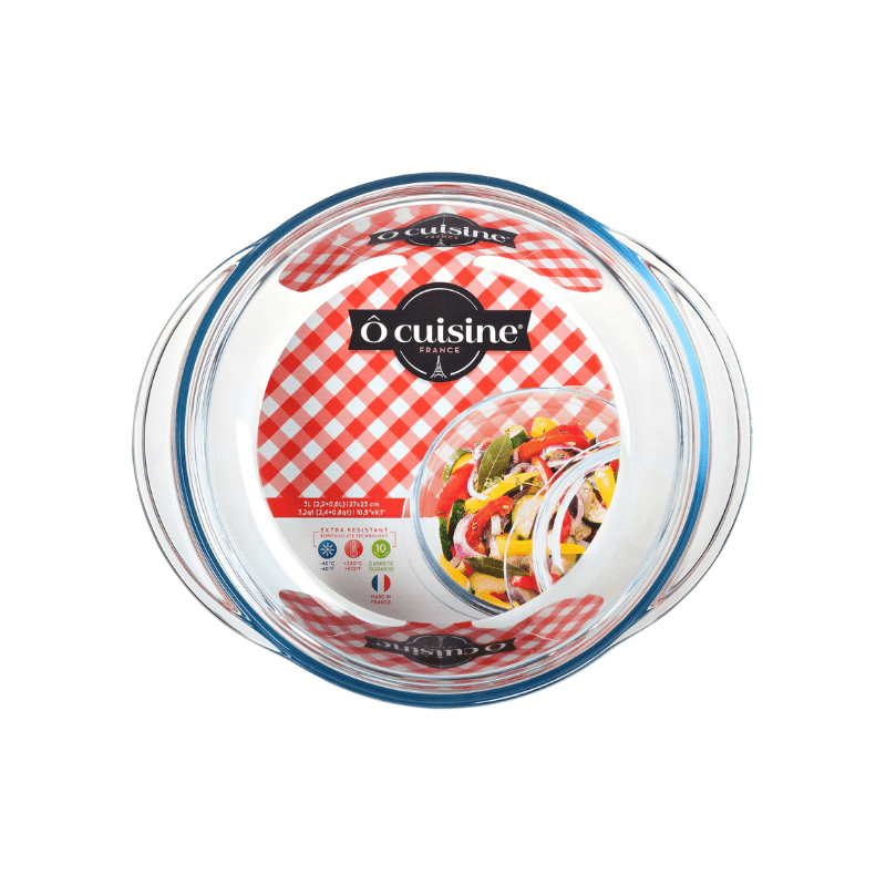 O'Cuisine Borosilicate Glass Round Casserole with Lid 27cm x 23cm 2.3L