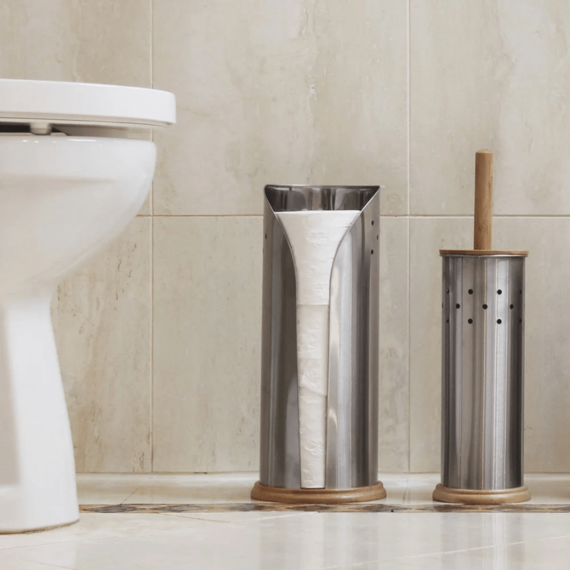 White Magic Eco Basics Toilet Set & Roll Holder Stainless Steel The Homestore Auckland